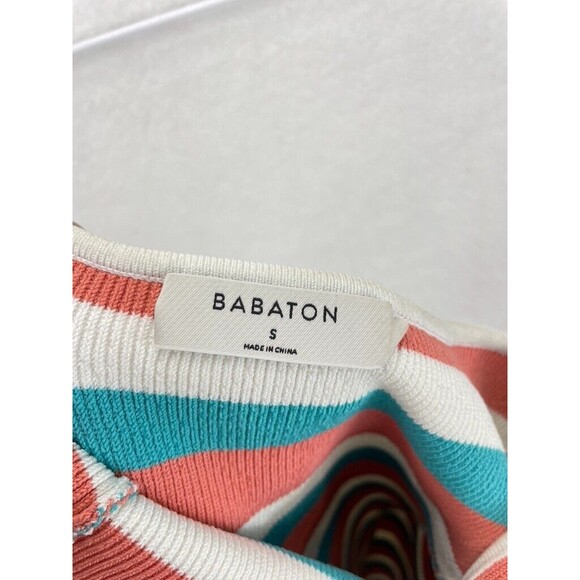 Babaton Sculpt Knit Halter Dress Women’s Size S Turquoise Stripe Backless - Picture 6 of 9